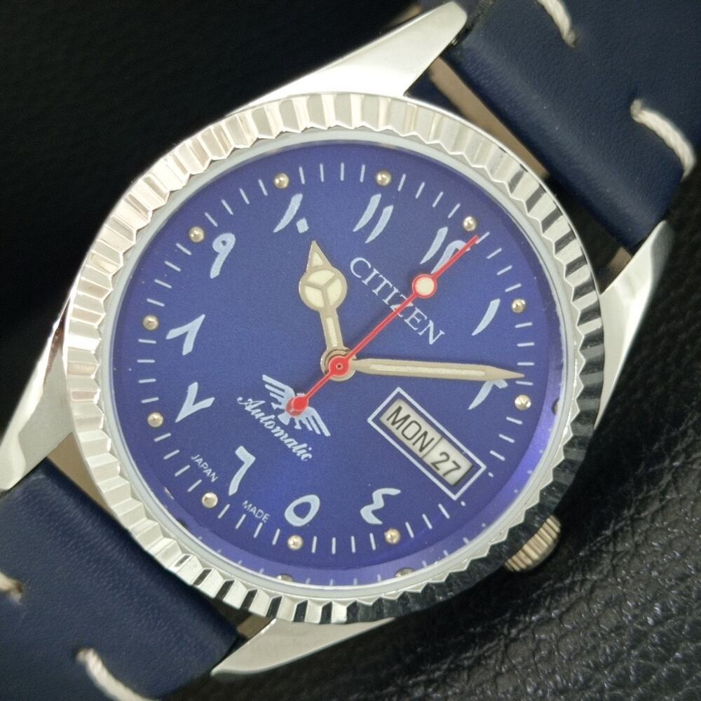 Vintage 1970 Citizen Automatic Mens Silver Watch W/daydate & Blue accents